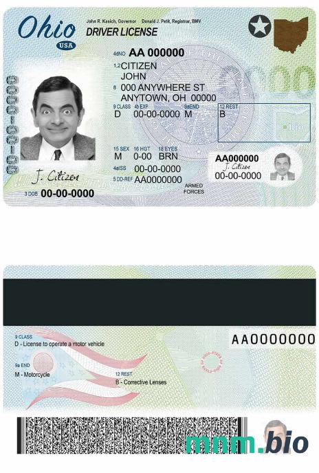 Szablon prawa jazdy USA Ohio state w formacie PSD, ze wszystkimi czcionkami